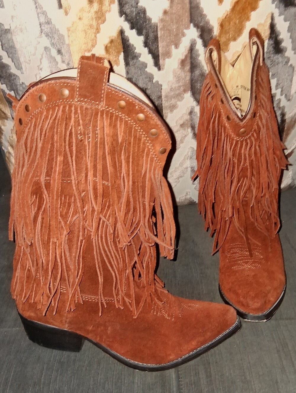 Women's Fringe Suede Moto Boots - Brown